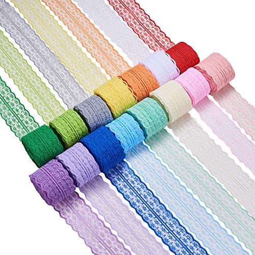 BENECREAT 15 Rolls 165 Yards Mixed Color Floral Pattern Fabric Lace Ribbon by the Roll for Wedding Invitation, Cards, Decorating, Sewing, Hair Bow Making, Gift Package Wrapping, 1-3/4 Inch Wide - Image 1