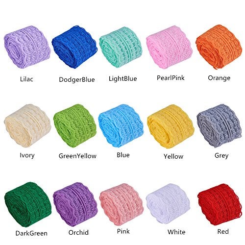 BENECREAT 15 Rolls 165 Yards Mixed Color Floral Pattern Fabric Lace Ribbon by the Roll for Wedding Invitation, Cards, Decorating, Sewing, Hair Bow Making, Gift Package Wrapping, 1-3/4 Inch Wide - Image 3