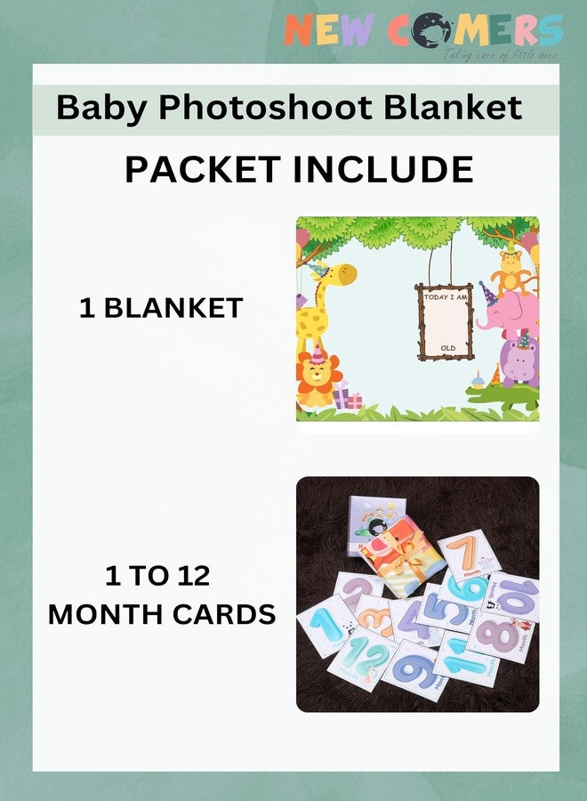 NEW COMERS® Milestone Cotton Baby Blanket & Props for Monthly Photoshoot, New Born Babies Soft Swaddle with 1-12 Month Cards, Ac Room Blanket for Summer/Winter/Multiuse, TC(150/300) 135x115 cm - 401 - Image 2