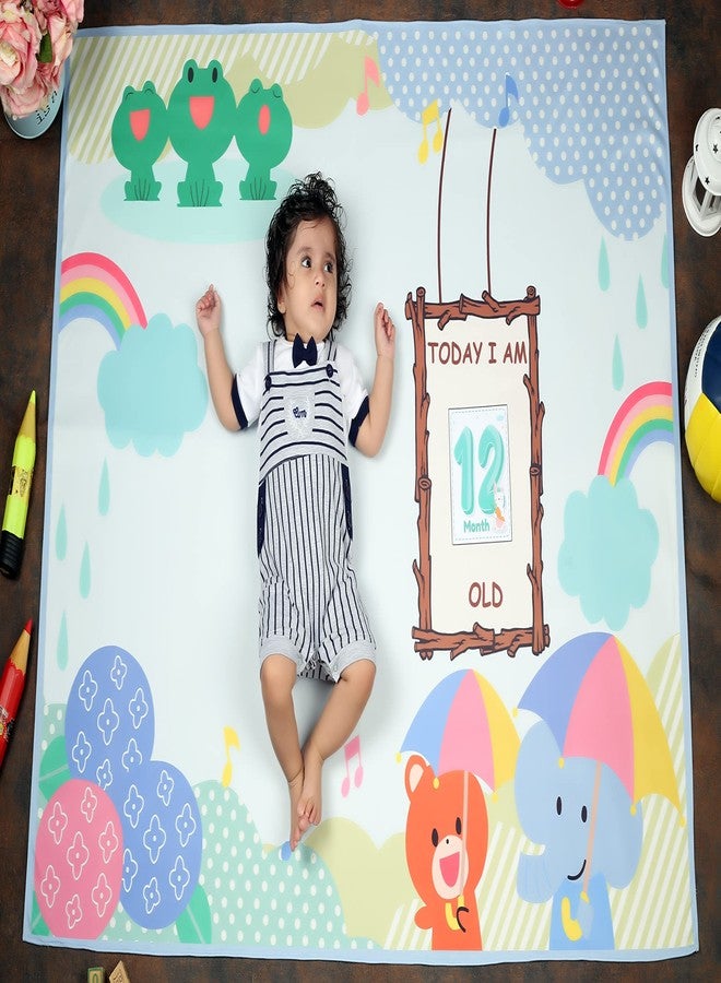NEW COMERS® Milestone Cotton Baby Blanket & Props for Monthly Photoshoot, New Born Babies Soft Swaddle with 1-12 Month Cards, Ac Room Blanket for Summer/Winter/Multiuse, TC(150/300) 135x115 cm - 401 - Image 1