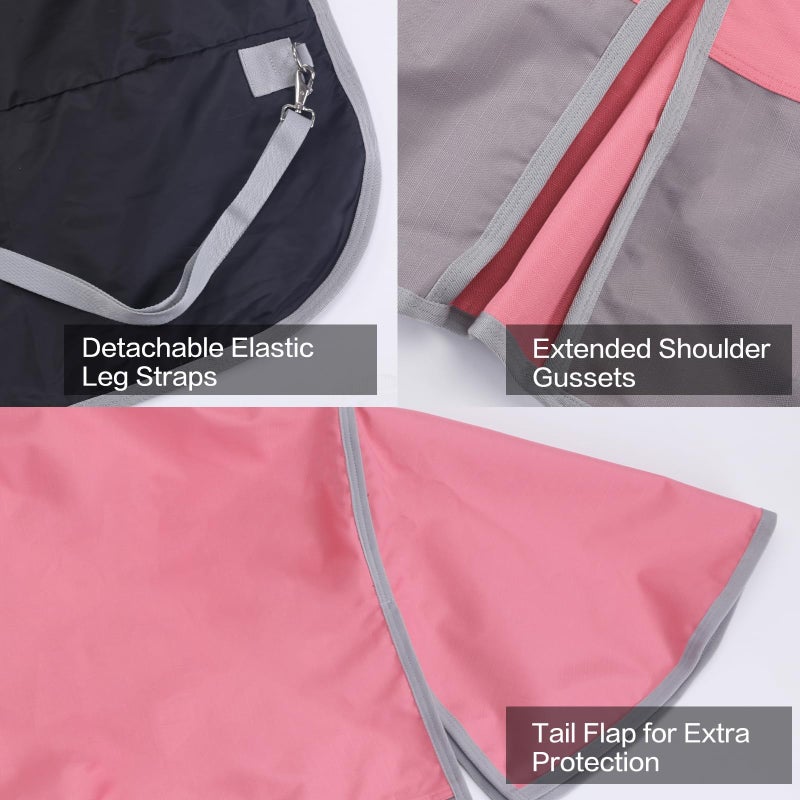 Gallopoff 1200D Ripstop Waterproof Breathable Horse Blanket (0g No Fill), Lightweight Turnout Rain Sheet, Keeps Dry in Mud & Wet Weather Pinkgrey 69" - Image 3