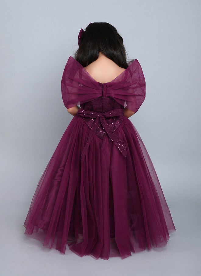 PinkChick Burgundy Off-Shoulder Maxi Dress for Girls - Image 5