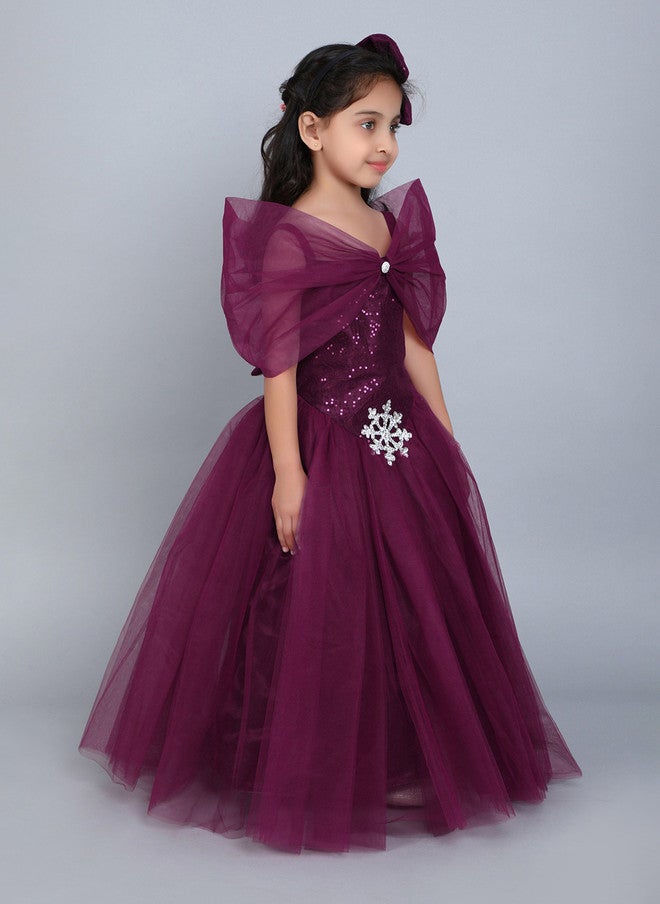 PinkChick Burgundy Off-Shoulder Maxi Dress for Girls - Image 3