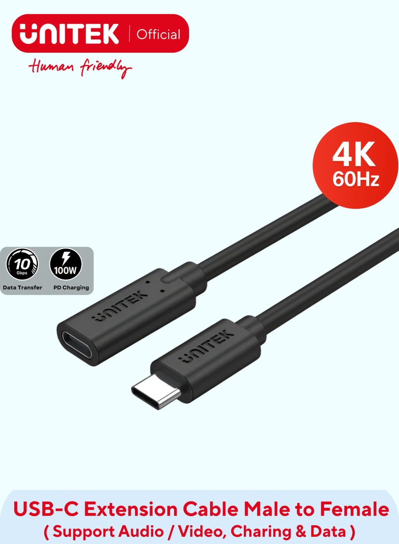 UNITEK UNITEK USB-C Extension Cable with Thunderbolt 3 Support, 100W PD Fast Charging & 4K@60Hz Video Output, USB-C Male to Female, Compatible with MacBook, iPad, USB-C Devices.( C14086BK) - Image 1