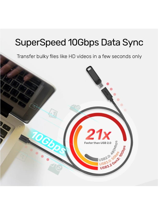 UNITEK UNITEK USB-C Extension Cable with Thunderbolt 3 Support, 100W PD Fast Charging & 4K@60Hz Video Output, USB-C Male to Female, Compatible with MacBook, iPad, USB-C Devices.( C14086BK) - Image 3