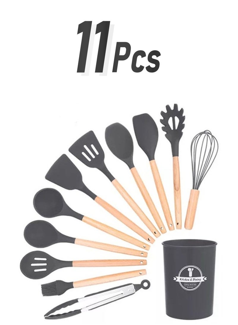 إسكدنيا طقم أدوات طهي للمطبخ مكون من 11 قطعة أسود/بني - Image 1