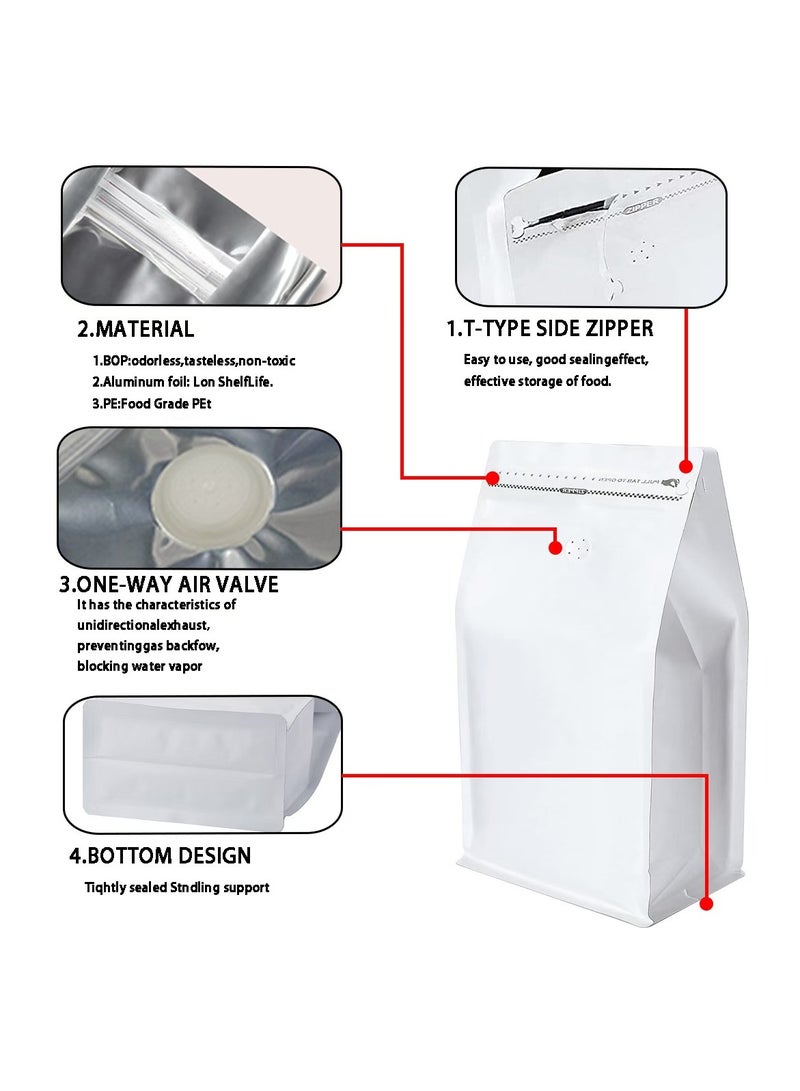 ACYYH 20Pcs Eight-Sided Sealed Coffee Bag Air Valve Aluminum Foil Tea Bag Coffee Beans Self-Contained Sealed Coffee Powder Self-Sealing Bag White - Image 5