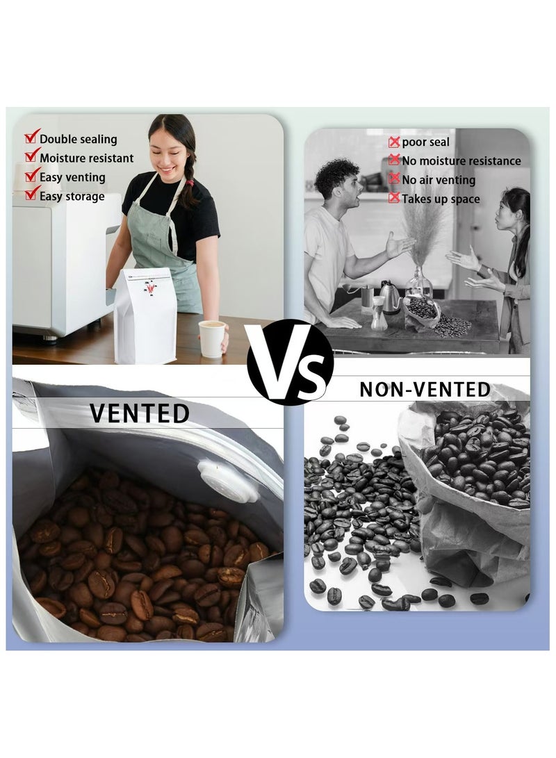 ACYYH 20Pcs Eight-Sided Sealed Coffee Bag Air Valve Aluminum Foil Tea Bag Coffee Beans Self-Contained Sealed Coffee Powder Self-Sealing Bag White - Image 3