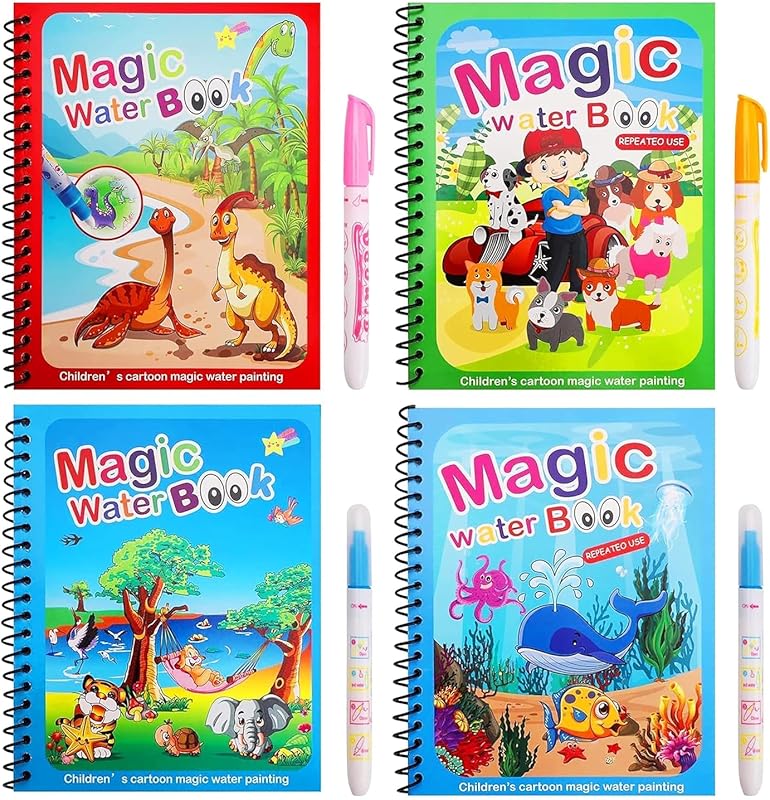 Graphene Magic Water Coloring Book, Educational Fun & Bonding Time for Kids, Reusable, Mess-Free Art with Quick Dry Technology, Promote Fine Motor & Drawing Skills, Ideal Travel Toy with (Pack of 4)