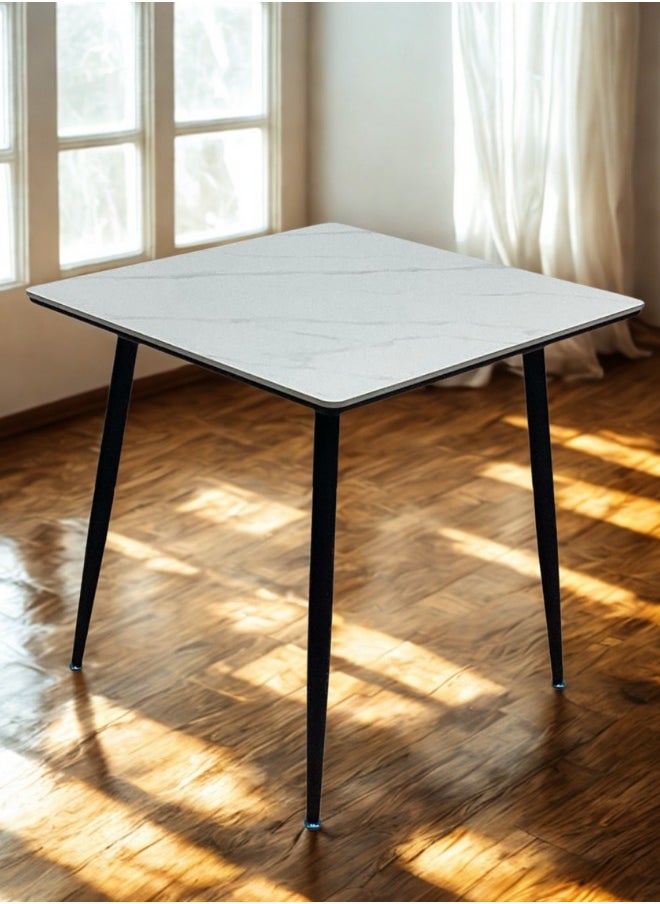 SMART HOME Elegant 80x80 cm Square Dining Table with Marble Ceramic Top and Metal Legs - Coffee Table, Side Table, and Office Table with a sophisticated and durable design, ideal for living rooms and offices  - Image 1