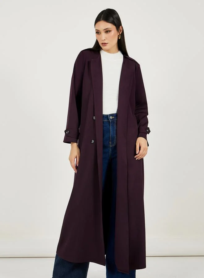 Styli Coat Style Twill Abaya with Buttons