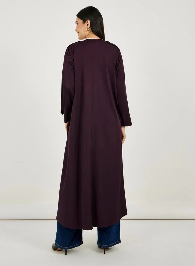 Styli Coat Style Twill Abaya with Buttons