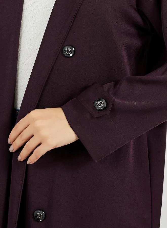 Styli Coat Style Twill Abaya with Buttons