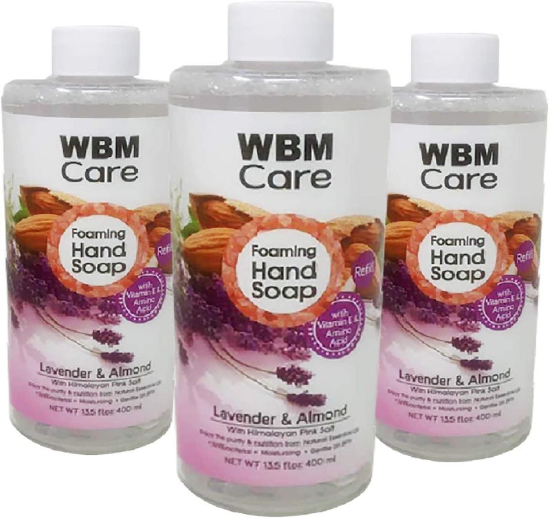 WBM Care Lavender Natural Foaming Soap Refills Enriched with Almond Scent Vitamin E  Amino Acid Moisturizing  Nourishing Hand Wash 135 OzEach Pack of 3