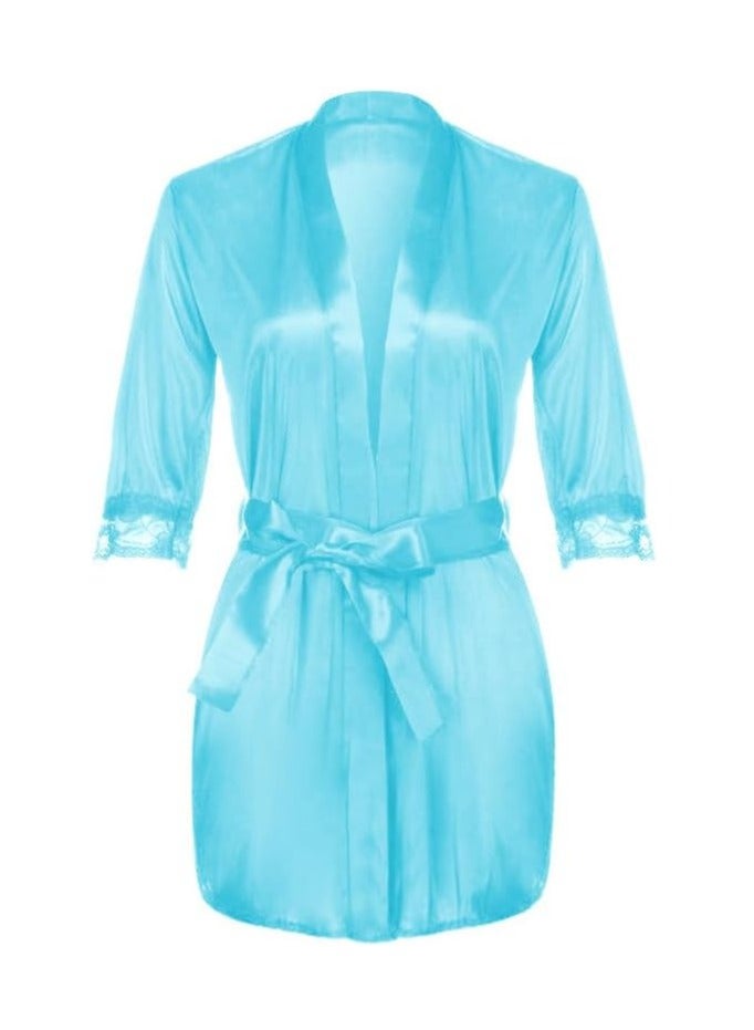 Satin Silk Pajamas Robe for Women Height 80cm Lace Short Sleeve Nightgown Underwear Lingerie Sleepwear Mini Nightdress Robe Free Size