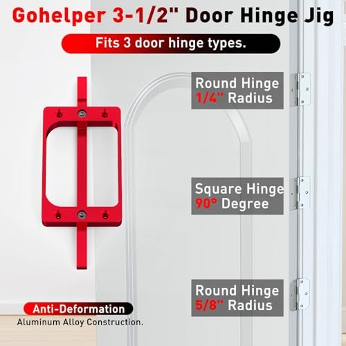 Gohelper 3-1/2" Fixed Size Door Hinge Jig for Door and Jamb, Aluminum Alloy Door Hinge Template Kit for Router, Mortise Jig Fits 3.5" Length 1/4" R, 5/8" R and Square Corner Hinges (3.5 in) - Image 2