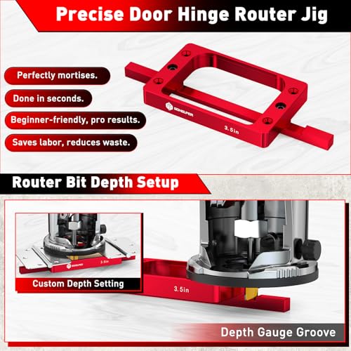 Gohelper 3-1/2" Fixed Size Door Hinge Jig for Door and Jamb, Aluminum Alloy Door Hinge Template Kit for Router, Mortise Jig Fits 3.5" Length 1/4" R, 5/8" R and Square Corner Hinges (3.5 in) - Image 3