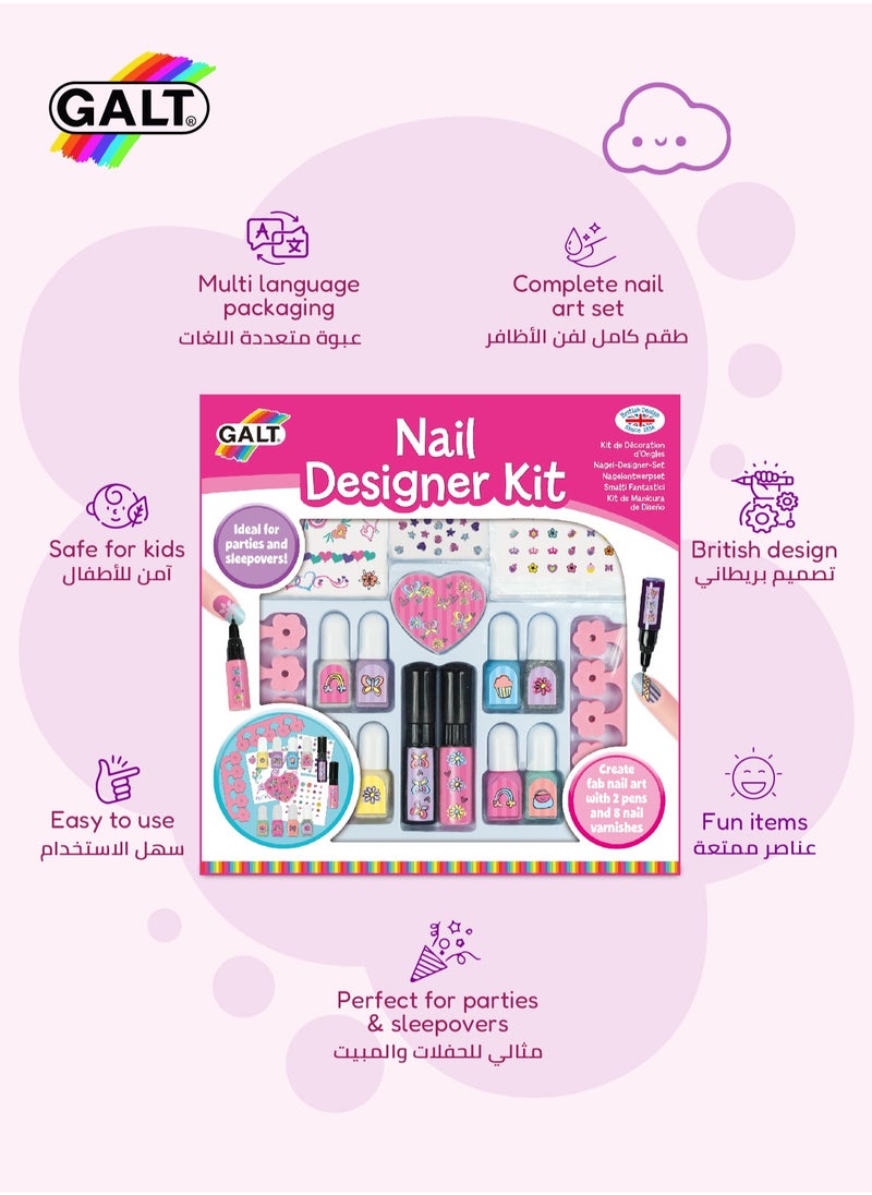 Galt Toys - Nail Art Kit for Kids | 8 Polishes 2 Pens Stickers & More | Safe DIY Beauty Set | Perfect for Parties & Sleepovers | Fun Fashion Toy | 23.1 x 5.1 x 23.1 cm - Image 1