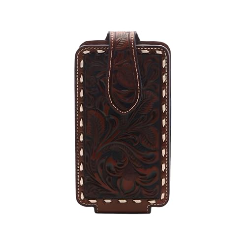 ARIAT Floral Buck Lace Leather Cell Phone Case Fits iPhone 171615Pro Galaxy S25S24S23S22S21 Not MaxUltra Magnetic Flap 360 Belt Clip Brown Small - Image 1