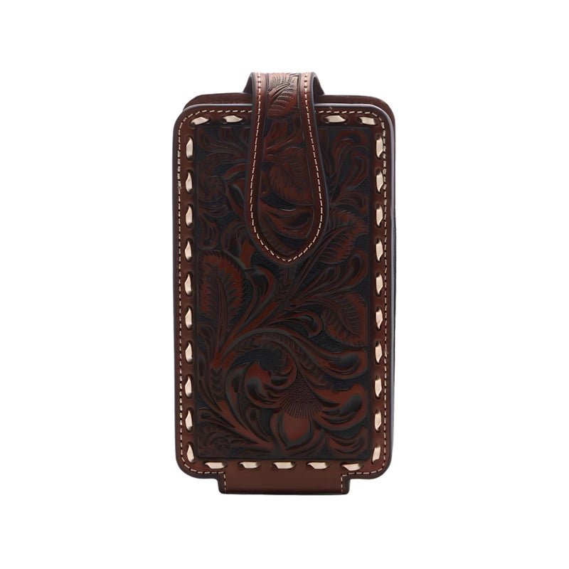 ARIAT Floral Buck Lace Leather Cell Phone Case Fits iPhone 171615Pro Galaxy S25S24S23S22S21 Not MaxUltra Magnetic Flap 360 Belt Clip Brown Small - Image 2