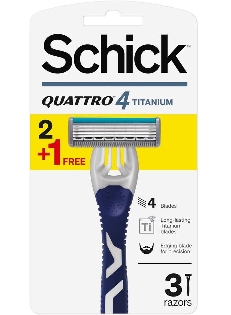 schick Quattro Titanium 4 Blade Disposable Razor For Men 2+1 Pcs - Image 1