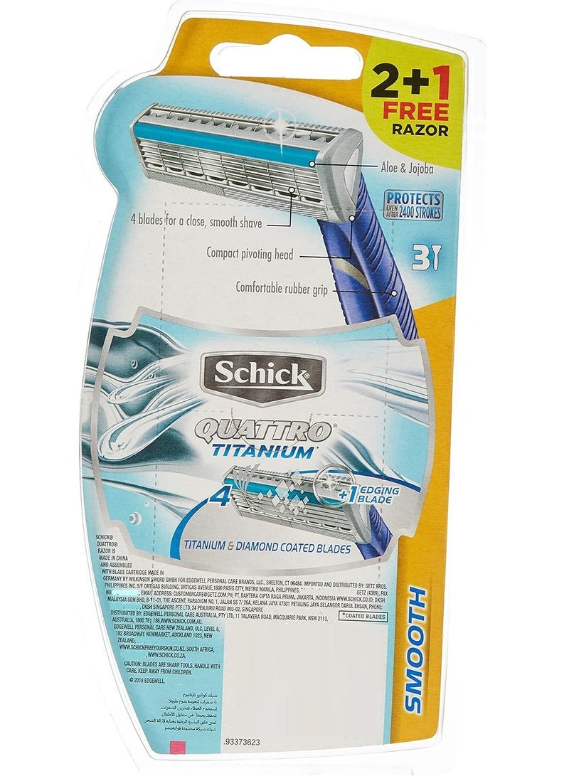 schick Quattro Titanium 4 Blade Disposable Razor For Men 2+1 Pcs - Image 2