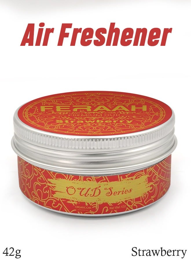 FERAAH Premium Oud Air Freshener Strawberry Scent – 42g, Organic Solid Gel, Alcohol-Free, Lasts Up to 60 Days, Spill-Proof Tin for Car, Home & Office Use - Image 1