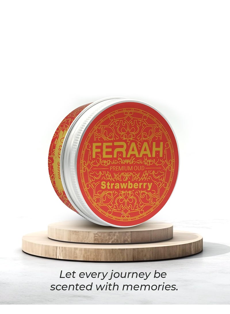 FERAAH Premium Oud Air Freshener Strawberry Scent – 42g, Organic Solid Gel, Alcohol-Free, Lasts Up to 60 Days, Spill-Proof Tin for Car, Home & Office Use - Image 4