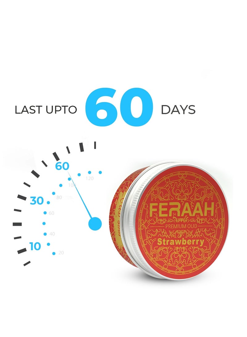 FERAAH Premium Oud Air Freshener Strawberry Scent – 42g, Organic Solid Gel, Alcohol-Free, Lasts Up to 60 Days, Spill-Proof Tin for Car, Home & Office Use - Image 2