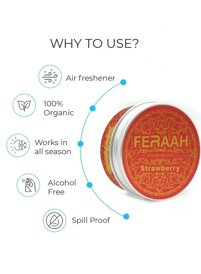 FERAAH Premium Oud Air Freshener Strawberry Scent – 42g, Organic Solid Gel, Alcohol-Free, Lasts Up to 60 Days, Spill-Proof Tin for Car, Home & Office Use - Image 3