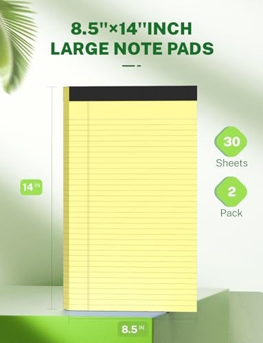 Zaviko Legal Pads 8.5 x 14, Wide Ruled Legal Pad, Yellow Paper 8.5 x 14, 30 Sheets per Notepad, Large Writing Pad for Office Supplies, College, Micro Perforated Lined Writing Pads, 70 GSM 2 Pieces - Image 2