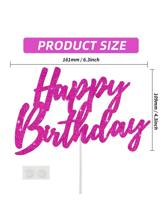 BEISHIDA Happy Birthday Cake Topper - Hot Pink Glitter Birthday Cake Decoration for Girl's Women's Birthday 18th 30th 40th Birthday Cake Topper Birthday Party Photo Booth Props - Image 2