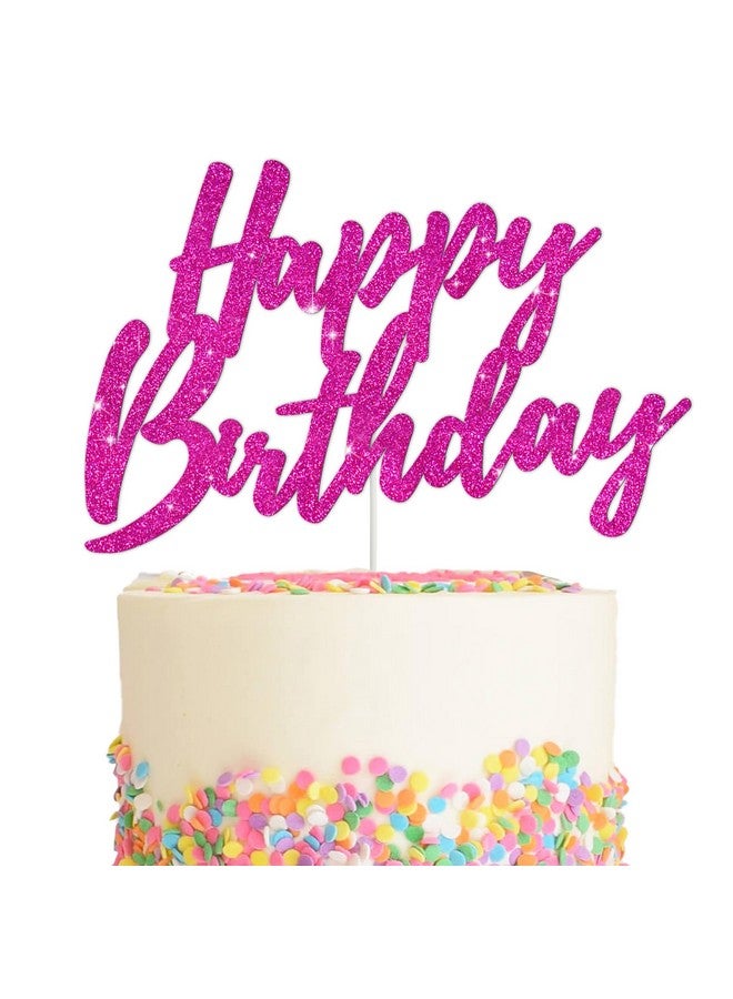 BEISHIDA Happy Birthday Cake Topper - Hot Pink Glitter Birthday Cake Decoration for Girl's Women's Birthday 18th 30th 40th Birthday Cake Topper Birthday Party Photo Booth Props - Image 1