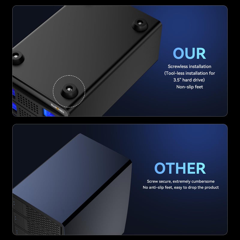CENMATE Aluminum 2 Bay Hard Drive RAID Enclosure with Cooling Fan for 2.5â€œ/3.5" SATA HDD/SSD with USB A/C 3.0, Tool-Free HDD Enclosure, 4 Modes - Image 5