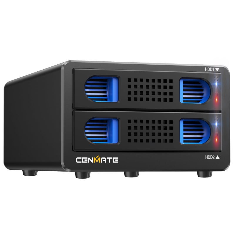 CENMATE Aluminum 2 Bay Hard Drive RAID Enclosure with Cooling Fan for 2.5â€œ/3.5" SATA HDD/SSD with USB A/C 3.0, Tool-Free HDD Enclosure, 4 Modes - Image 1
