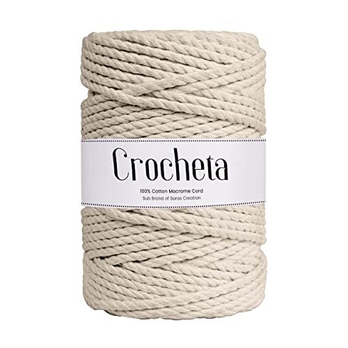 CROCHETA 3 Ply Twisted Macrame Cotton Cord Dori Roll Packaging Thread for Macrame DIY and Other Projects (3mm 200 Mtr., Off White) - Image 1