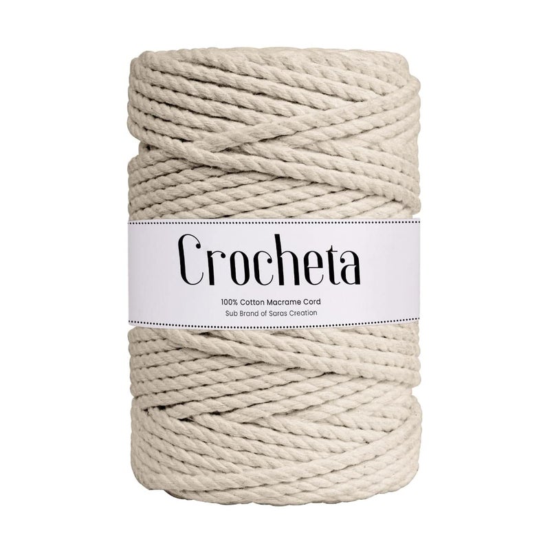CROCHETA 3 Ply Twisted Macrame Cotton Cord Dori Roll Packaging Thread for Macrame DIY and Other Projects (3mm 200 Mtr., Off White) - Image 2