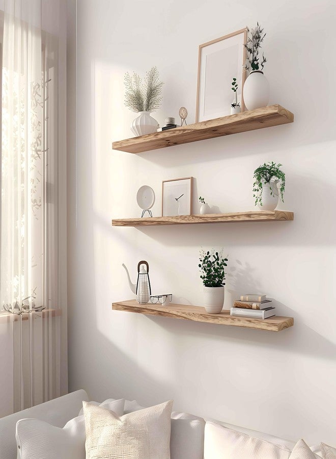 YYWUOJJ Wood Floating Shelves Rustic Wall Shelves for Bedroom Set of 4 Light Brown - Image 2