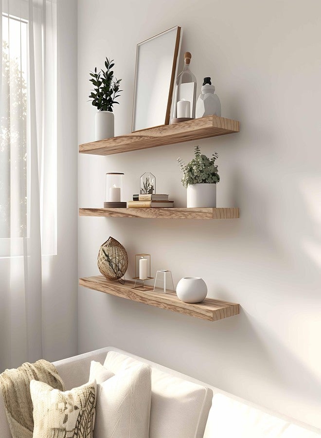YYWUOJJ Wood Floating Shelves Rustic Wall Shelves for Bedroom Set of 4 Light Brown - Image 4