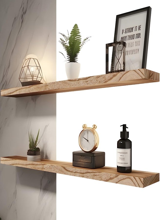 YYWUOJJ Wood Floating Shelves Rustic Wall Shelves for Bedroom Set of 4 Light Brown - Image 5