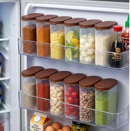 Mahaware 12-Piece Modular Mini Oval Food Container Set (275ml) – Airtight Kitchen Storage Box for Spices & Masala; Durable Brown Plastic Jars for Dry Items & Pantry Organization - Image 1