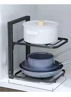 TYCOM Pots and Pans Organizer for Cabinet,Kitchen Organizer and Storage Rack,Space Saving Stand with Adjustable Dividers,2 Layer With Iron Wire Black.  - Image 1