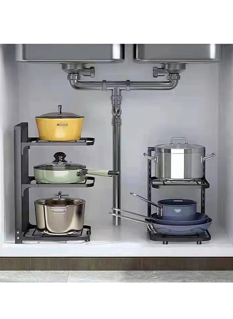 TYCOM - Pots and Pans Organizer for Cabinet,Kitchen Organizer and Storage Rack,Space Saving Stand with Adjustable Dividers,2 Layer With Iron Wire Black. - Image 1