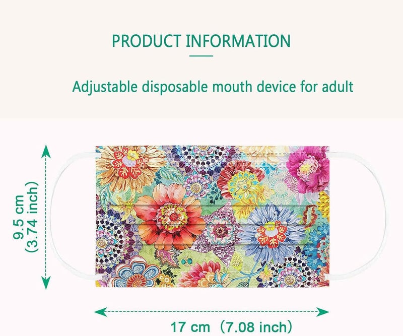 woobles Disposable Face Masks with Design for Women,2021 Disposable Face Masks 50 Pack 3-Ply Colorful Floral Breathable Face Mask - Image 4