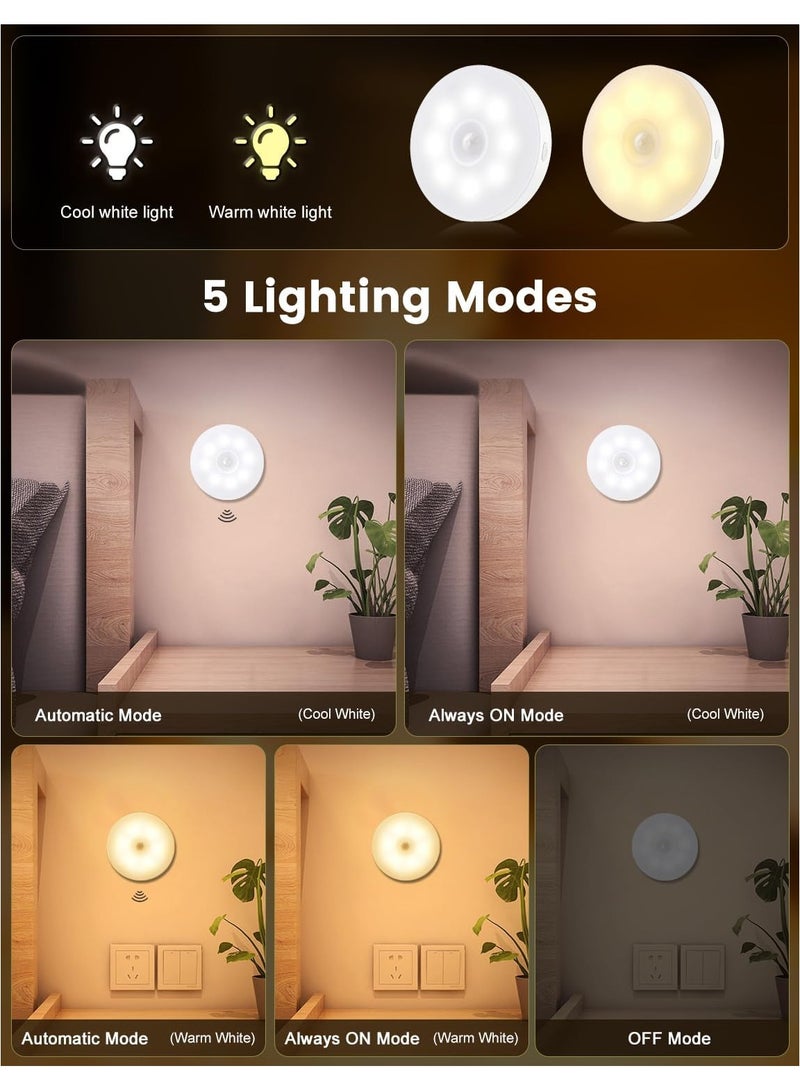 CMGTYYD. 4 حزمة أضواء استشعار الحركة في الداخل ، ضوء الليل القابل لإعادة الشحن USB ، أوضاع التلقائي / على / إيقاف ، دافئ / بارد أبيض ، عصا قابلة للتخفيف على أضواء الدرج لخزانة الملابس ، غرفة النوم ، المطبخ ، الممر ، الخزانة ، الممرات - Image 3
