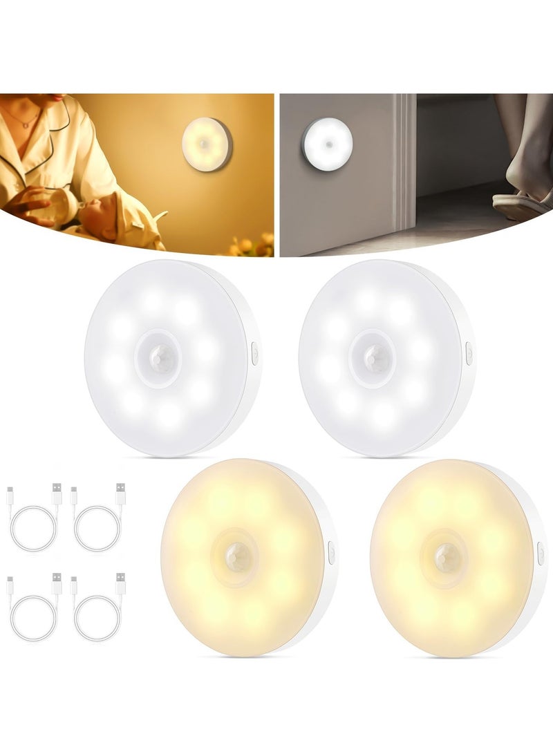 CMGTYYD. 4 حزمة أضواء استشعار الحركة في الداخل ، ضوء الليل القابل لإعادة الشحن USB ، أوضاع التلقائي / على / إيقاف ، دافئ / بارد أبيض ، عصا قابلة للتخفيف على أضواء الدرج لخزانة الملابس ، غرفة النوم ، المطبخ ، الممر ، الخزانة ، الممرات - Image 1