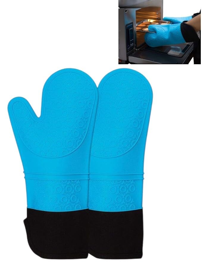 THW® Professional Large Silicone Oven Gloves Heat Proof,Kitchen Oven Mittens for Baking Heat Resistant Oven Mitts Cotton Quilted Silicone Gloves for Oven, Microwave - Image 1