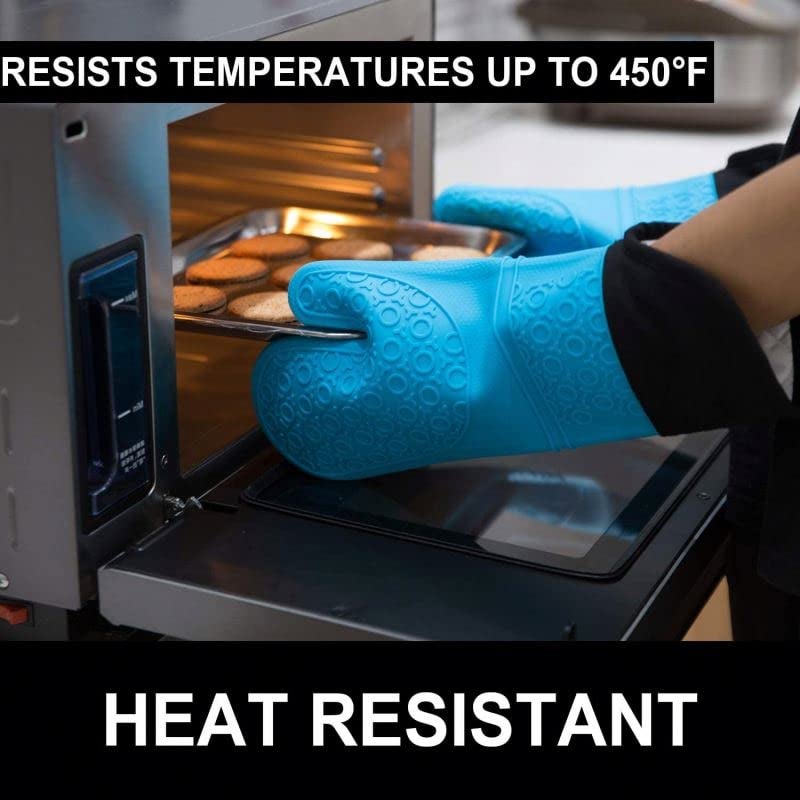 THW® Professional Large Silicone Oven Gloves Heat Proof,Kitchen Oven Mittens for Baking Heat Resistant Oven Mitts Cotton Quilted Silicone Gloves for Oven, Microwave - Image 5
