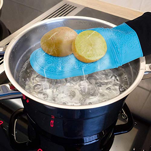 THW® Professional Large Silicone Oven Gloves Heat Proof,Kitchen Oven Mittens for Baking Heat Resistant Oven Mitts Cotton Quilted Silicone Gloves for Oven, Microwave - Image 3
