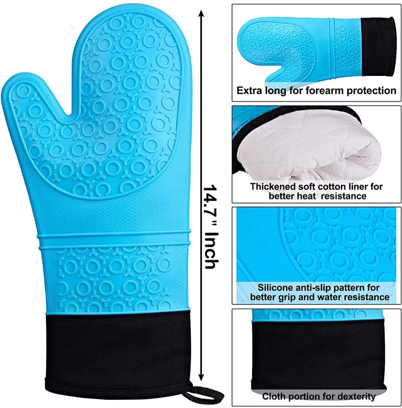 THW® Professional Large Silicone Oven Gloves Heat Proof,Kitchen Oven Mittens for Baking Heat Resistant Oven Mitts Cotton Quilted Silicone Gloves for Oven, Microwave - Image 2